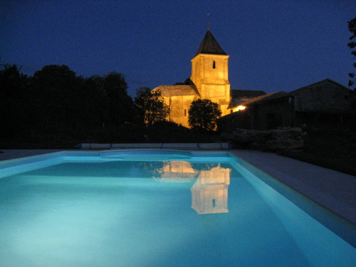 Nigh time swimming pool at gites in France