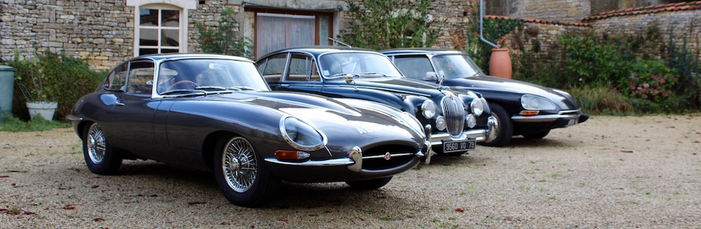 Jaguar E-Type, Jaguar MK2, CitroenDS, classic car hire, France